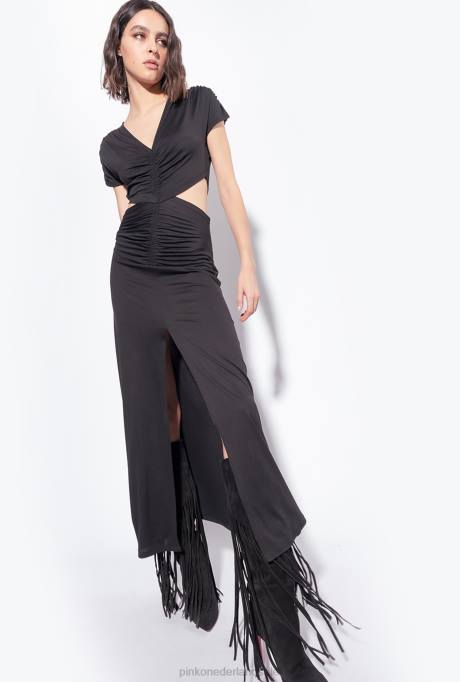 lange jurken | L4889 lange jurk met open zijkanten Pinko limousine zwart