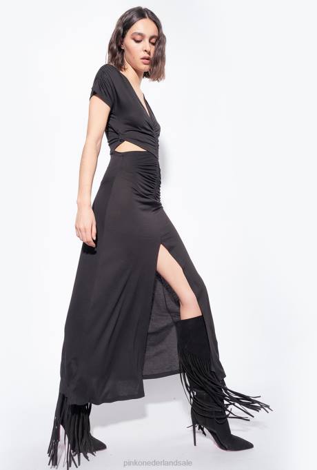 lange jurken | L4889 lange jurk met open zijkanten Pinko limousine zwart