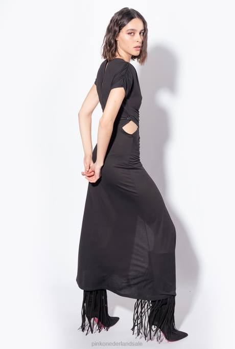 lange jurken | L4889 lange jurk met open zijkanten Pinko limousine zwart