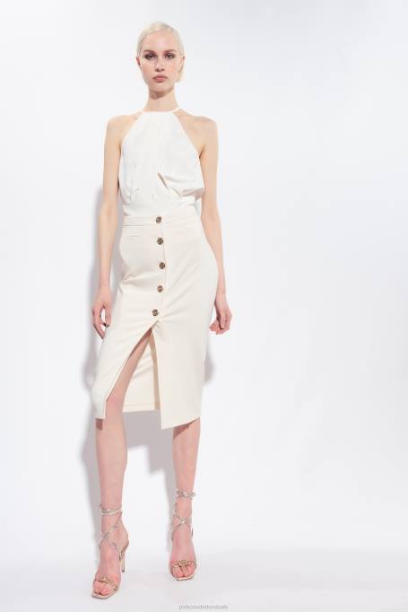 halflange rokken | L488805 kuitlange rok met knopen Pinko roze rook wit