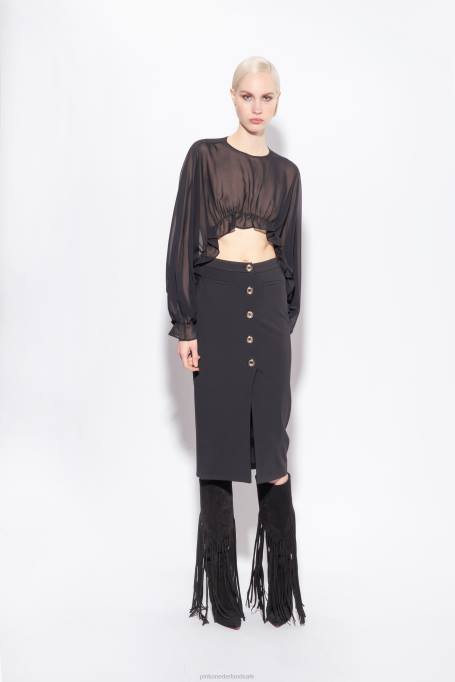 halflange rokken | L488806 kuitlange rok met knopen Pinko limousine zwart