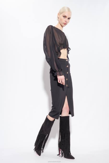 halflange rokken | L488806 kuitlange rok met knopen Pinko limousine zwart