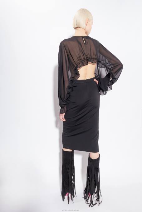 halflange rokken | L488806 kuitlange rok met knopen Pinko limousine zwart