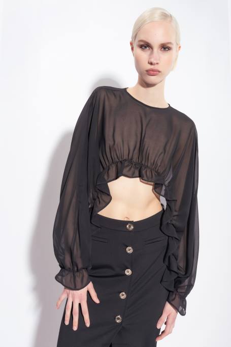 halflange rokken | L488806 kuitlange rok met knopen Pinko limousine zwart