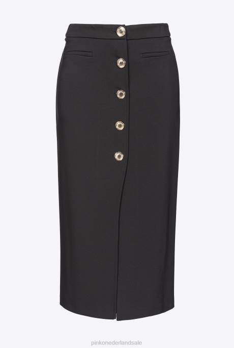halflange rokken | L488806 kuitlange rok met knopen Pinko limousine zwart