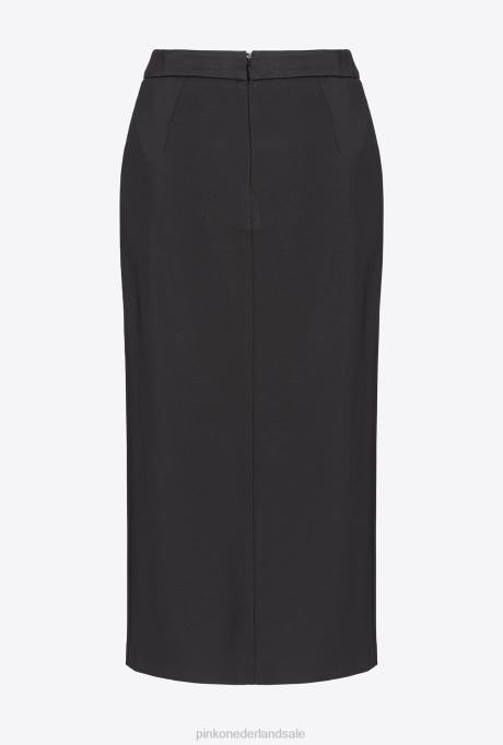 halflange rokken | L488806 kuitlange rok met knopen Pinko limousine zwart