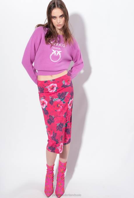 halflange rokken | L488821 kuitlange rok met hibiscusprint Pinko multi. fuchsia/roze