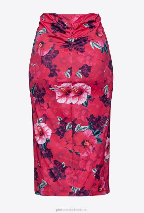 halflange rokken | L488821 kuitlange rok met hibiscusprint Pinko multi. fuchsia/roze