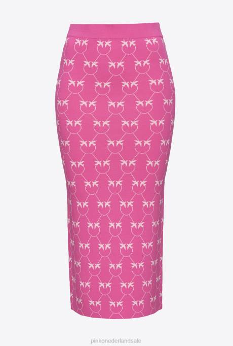 halflange rokken | L488824 monogram jacquard kuitlange rok Pinko fuchsia/roze