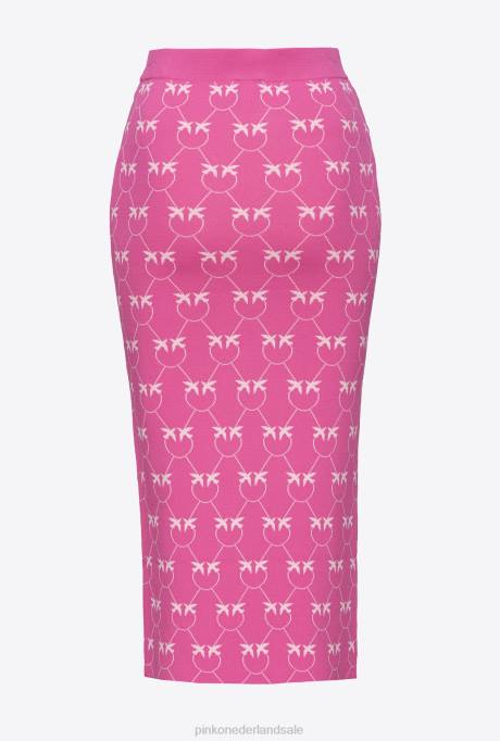 halflange rokken | L488824 monogram jacquard kuitlange rok Pinko fuchsia/roze