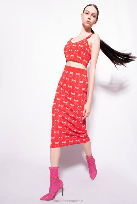 halflange rokken | L488825 monogram jacquard kuitlange rok Pinko rood/roze