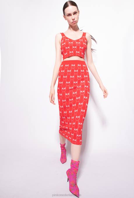 halflange rokken | L488825 monogram jacquard kuitlange rok Pinko rood/roze