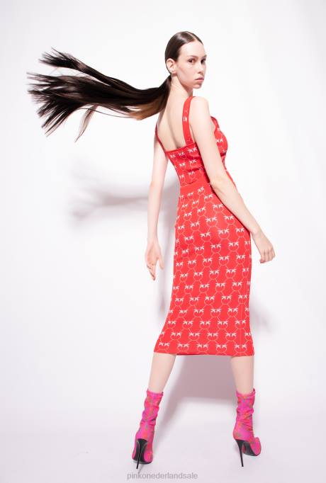 halflange rokken | L488825 monogram jacquard kuitlange rok Pinko rood/roze