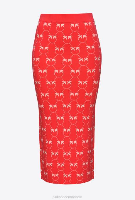 halflange rokken | L488825 monogram jacquard kuitlange rok Pinko rood/roze