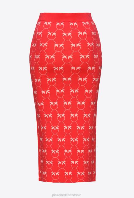 halflange rokken | L488825 monogram jacquard kuitlange rok Pinko rood/roze