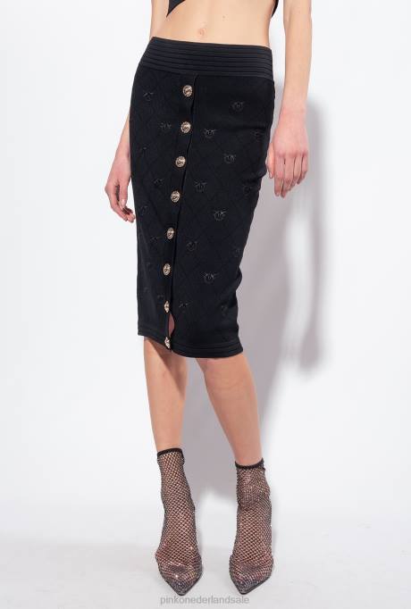 halflange rokken | L488826 jacquard tortelduifjes rok Pinko limousine zwart