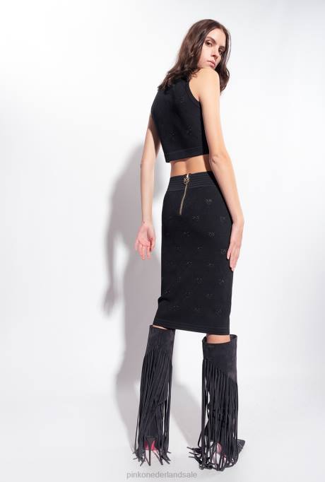 halflange rokken | L488826 jacquard tortelduifjes rok Pinko limousine zwart