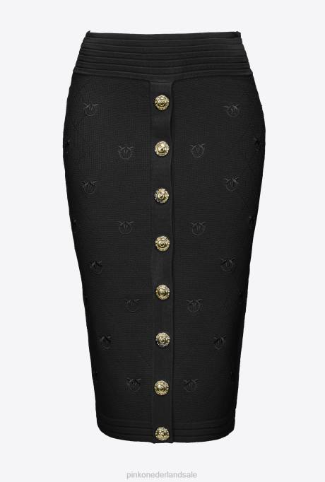 halflange rokken | L488826 jacquard tortelduifjes rok Pinko limousine zwart