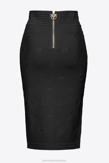 halflange rokken | L488826 jacquard tortelduifjes rok Pinko limousine zwart