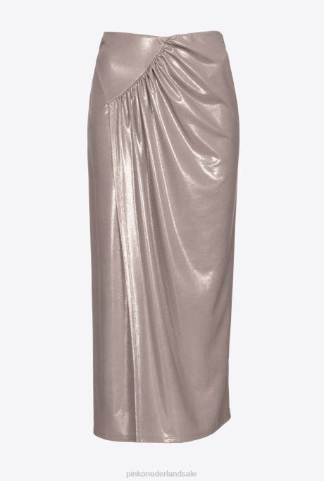 halflange rokken | L488900 midi-rok van gelamineerde jersey met nat effect Pinko paddestoel beige