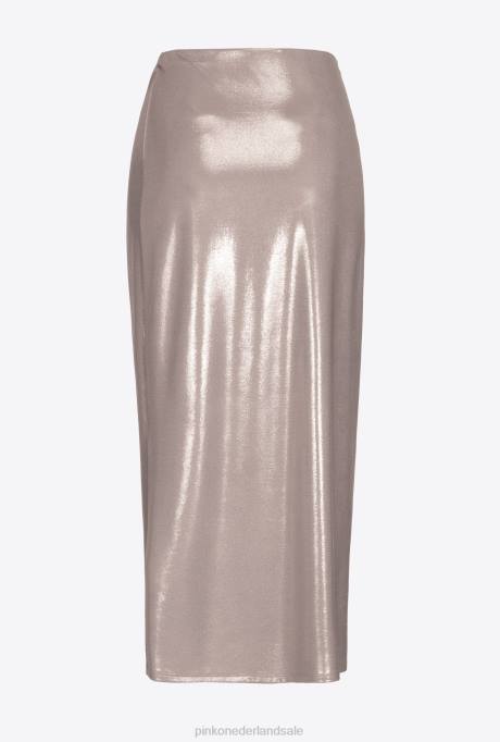 halflange rokken | L488900 midi-rok van gelamineerde jersey met nat effect Pinko paddestoel beige