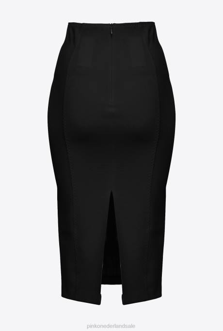 halflange rokken | L488906 kuitlange rok met split Pinko limousine zwart