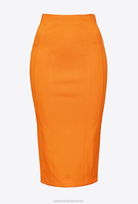halflange rokken | L488907 kuitlange rok met split Pinko fel oranje