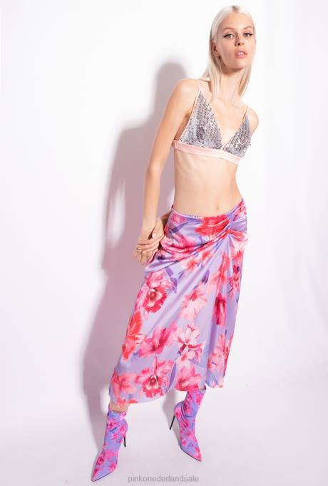 halflange rokken | L488908 midirok met bloemenprint Pinko lila/lichtroze/fuchsia