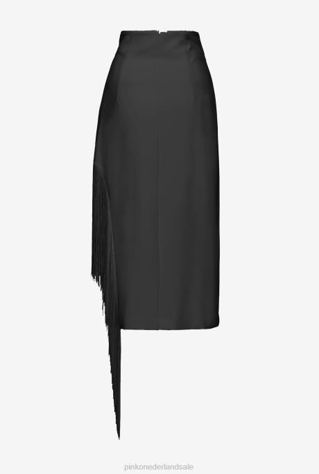 halflange rokken | L488910 kuitlange rok met franjes aan de zijkant Pinko limousine zwart
