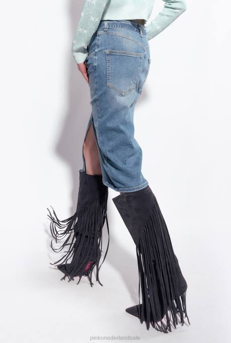 halflange rokken | L488914 denim midi-rok met riem Pinko lichte wassing