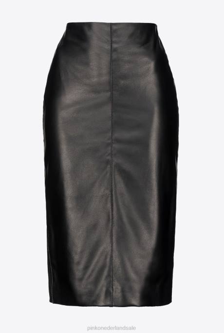 halflange rokken | L488916 Kuitlange rok van twee materialen Pinko limousine zwart