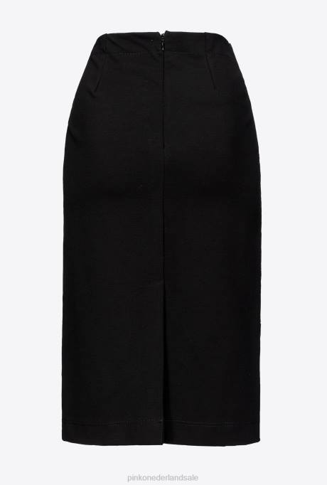 halflange rokken | L488916 Kuitlange rok van twee materialen Pinko limousine zwart