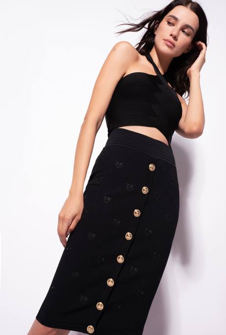 halflange rokken | L488919 jacquard tortelduifjes rok Pinko limousine zwart