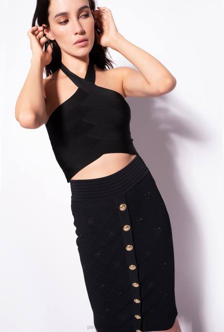 halflange rokken | L488919 jacquard tortelduifjes rok Pinko limousine zwart