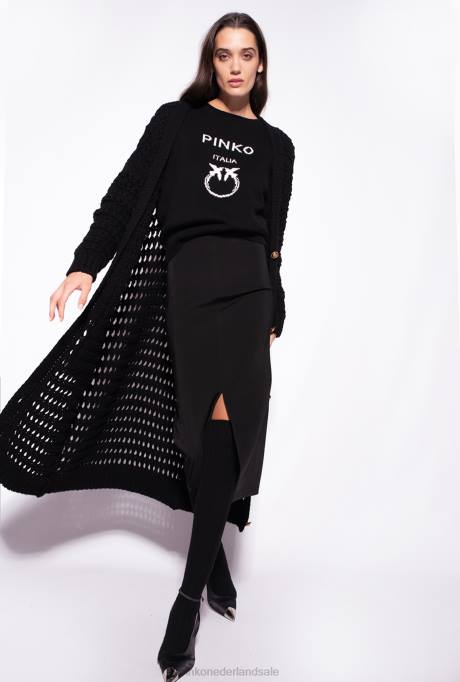 halflange rokken | L488921 halflange rok met split Pinko limousine zwart