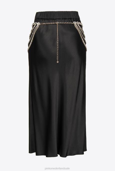 halflange rokken | L488923 satijnen rok met juwelenriem Pinko limousine zwart
