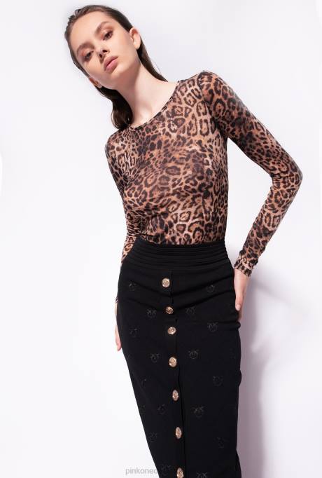 halflange rokken | L488925 jacquard tortelduifjes rok Pinko limousine zwart