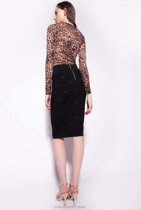 halflange rokken | L488925 jacquard tortelduifjes rok Pinko limousine zwart