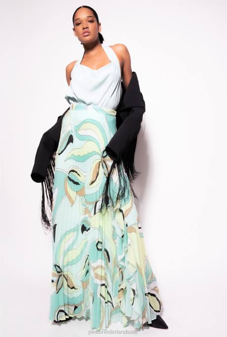 lange rokken | L488797 geplooide rok met bloemenknopjesprint Pinko veelkleurig - aquagroen/beige