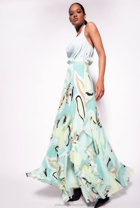 lange rokken | L488797 geplooide rok met bloemenknopjesprint Pinko veelkleurig - aquagroen/beige