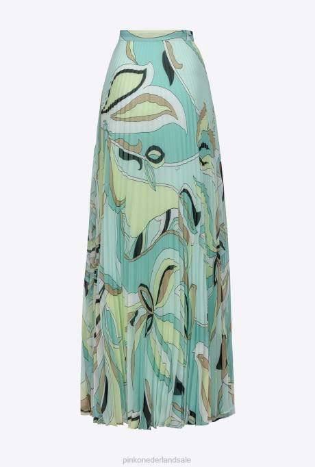 lange rokken | L488797 geplooide rok met bloemenknopjesprint Pinko veelkleurig - aquagroen/beige