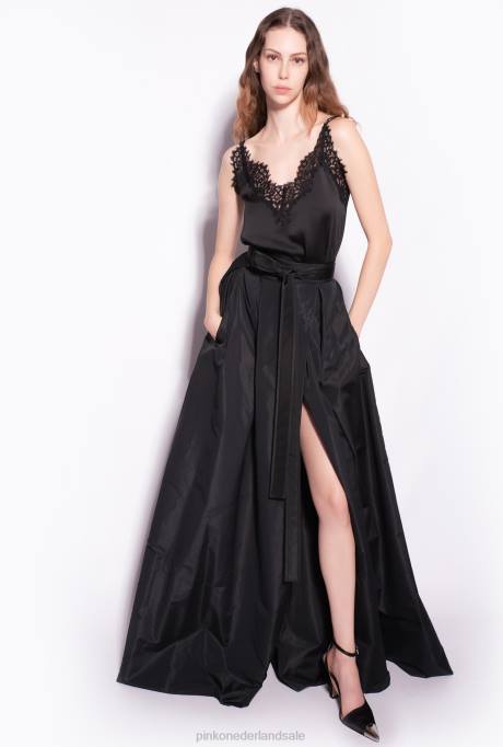 lange rokken | L488911 tafzijde maxi-rok Pinko limousine zwart