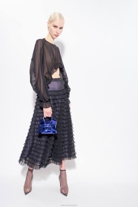lange rokken | L488912 lange tule rok met stroken Pinko zwart/lila