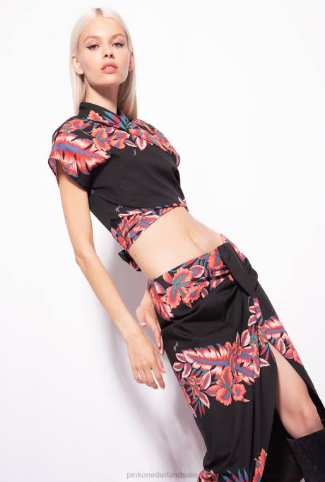 lange rokken | L488927 lange rok met tropische print Pinko multi. zwart rood