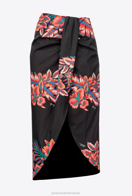 lange rokken | L488927 lange rok met tropische print Pinko multi. zwart rood