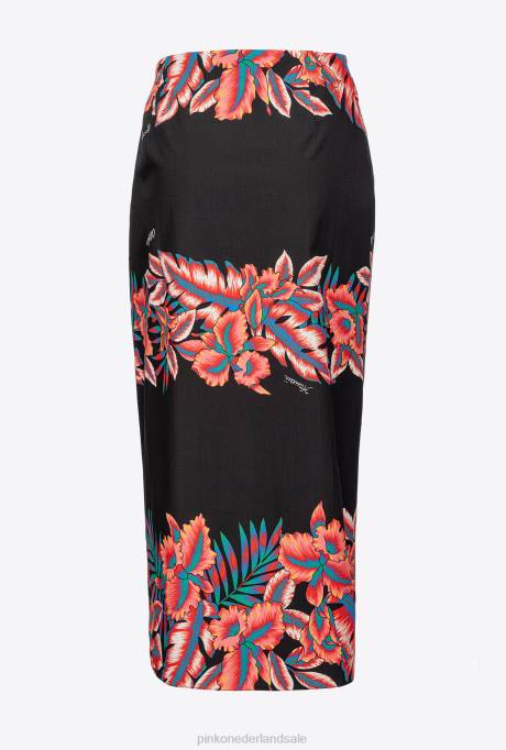 lange rokken | L488927 lange rok met tropische print Pinko multi. zwart rood