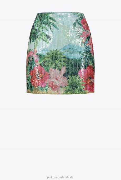 minirokjes | L488904 landschap minirok met pailletten Pinko multi.groen/roze