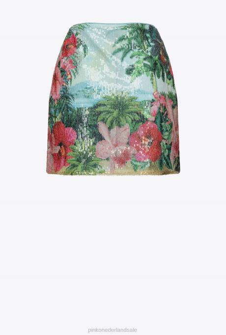 minirokjes | L488904 landschap minirok met pailletten Pinko multi.groen/roze
