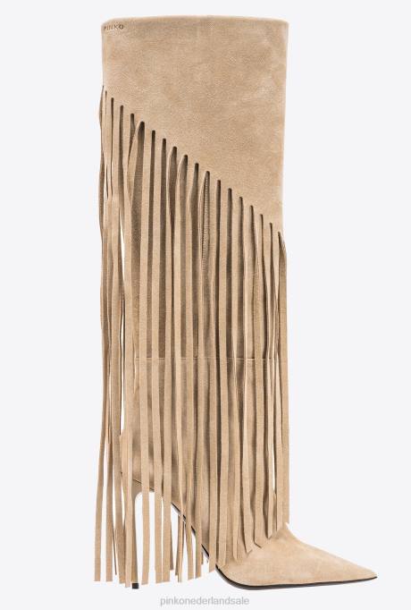 laarzen | L4881100 suède laarzen met franjes Pinko beige-licht taupe