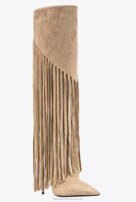 laarzen | L4881100 suède laarzen met franjes Pinko beige-licht taupe